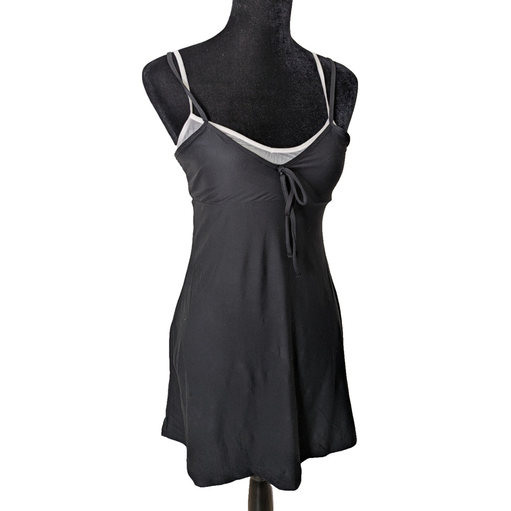Mini Slip Dress Black with White Size Small